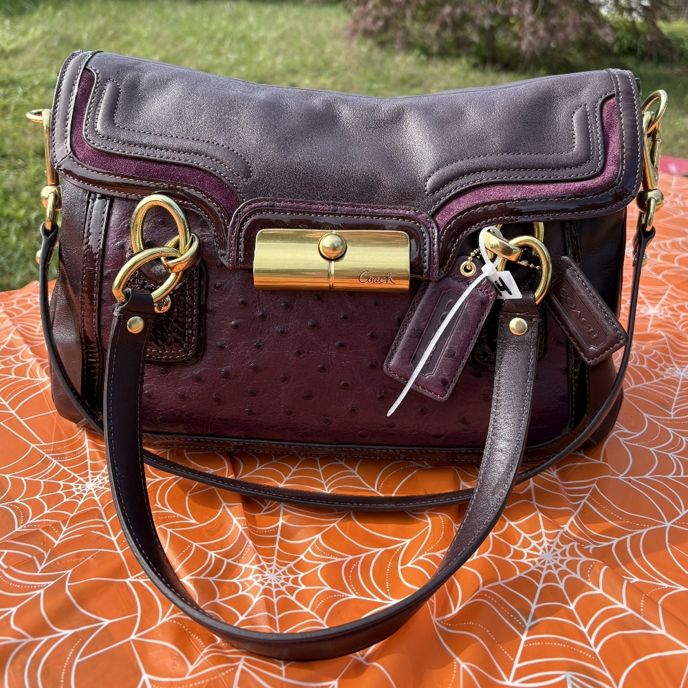 COACH Kristin Embossed Spectator Plum Leather Satchel